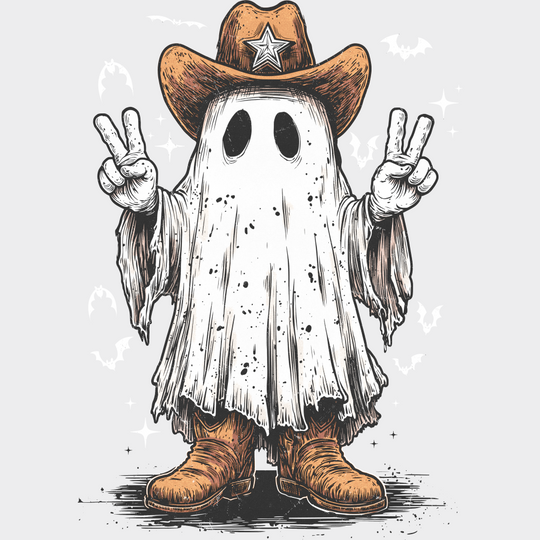 Ghost Cowboy - Halloween DTF Transfer Adult Unisex - S & M (10’’) / Light Color Design (See Imaging)