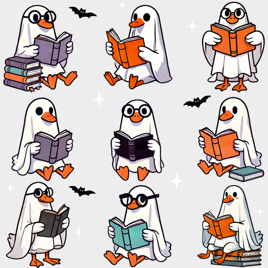 Ghost Geese Reading Halloween DTF Transfer Adult Unisex S & M (10’’) / Light Color Design (See Imaging)