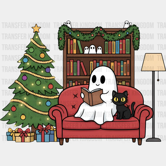Ghost Reading A Book With Cat - Christmas DTF Transfer