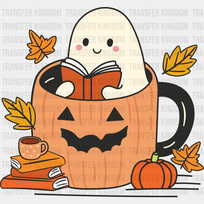 Ghost Reading Book In Mug - Halloween DTF Transfer