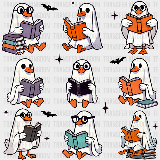 Ghosts Reading B&W Halloween DTF Transfer Adult Unisex S & M (10’’) / Dark Color Design (See Imaging)