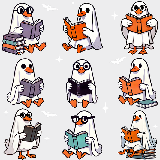 Ghosts Reading B&W Halloween DTF Transfer Adult Unisex S & M (10’’) / Light Color Design (See Imaging)