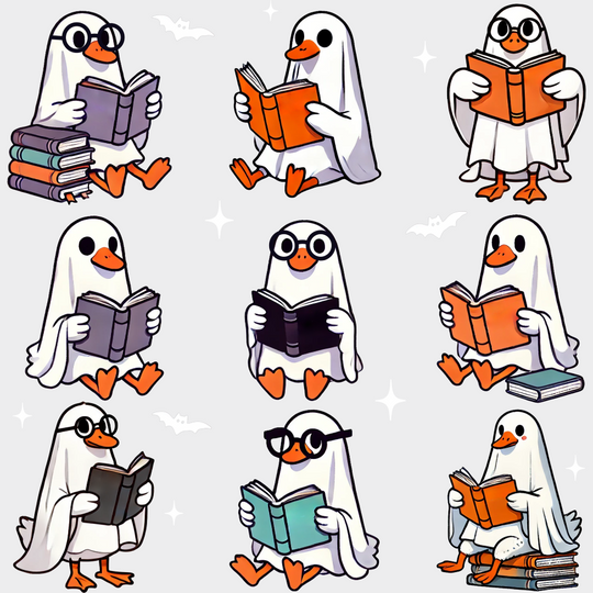 Ghosts Reading B&W Halloween DTF Transfer Adult Unisex S & M (10’’) / Light Color Design (See Imaging)