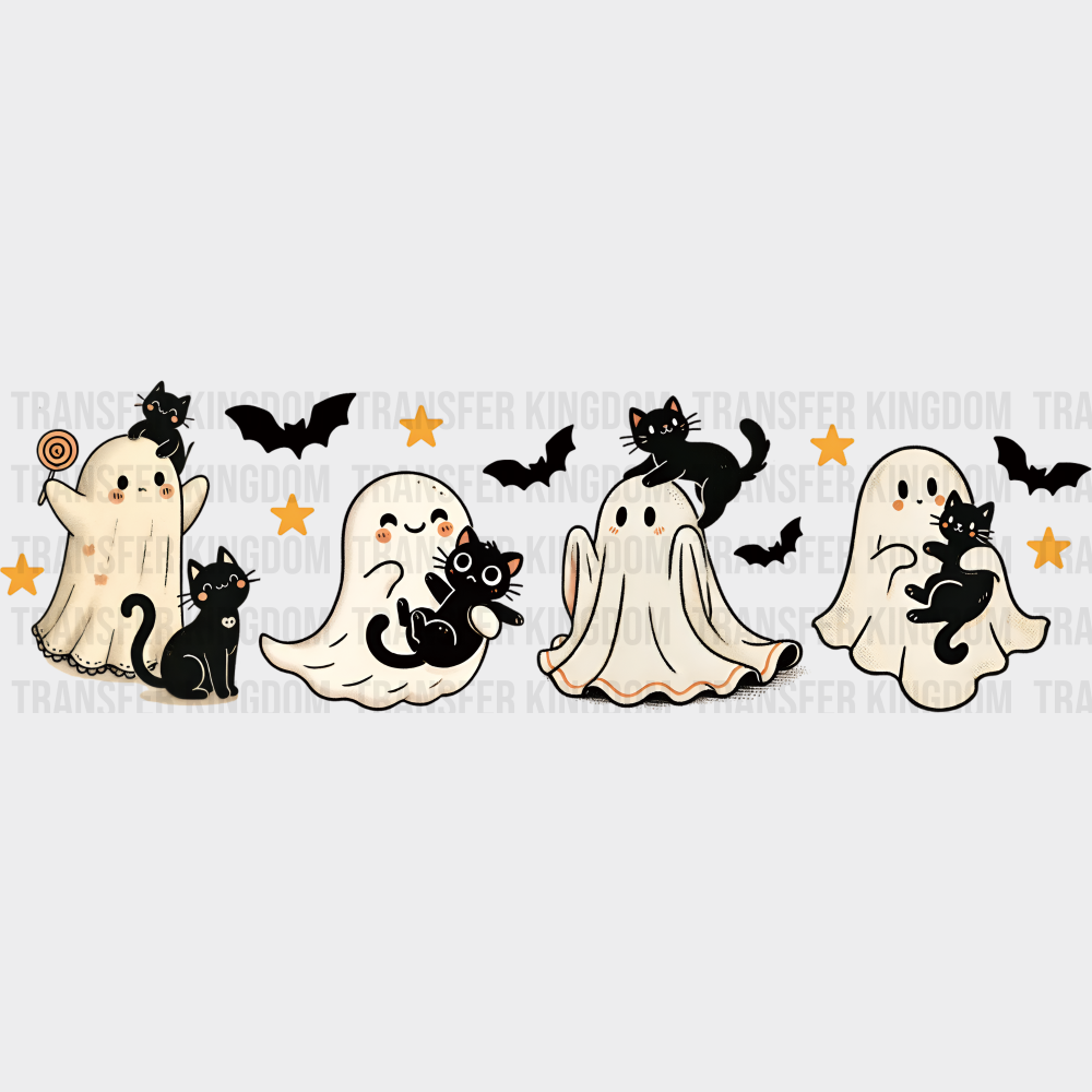 Ghouls And Black Cats Halloween DTF Transfer Adult Unisex S & M (10’’) / Dark Color Design (See Imaging)