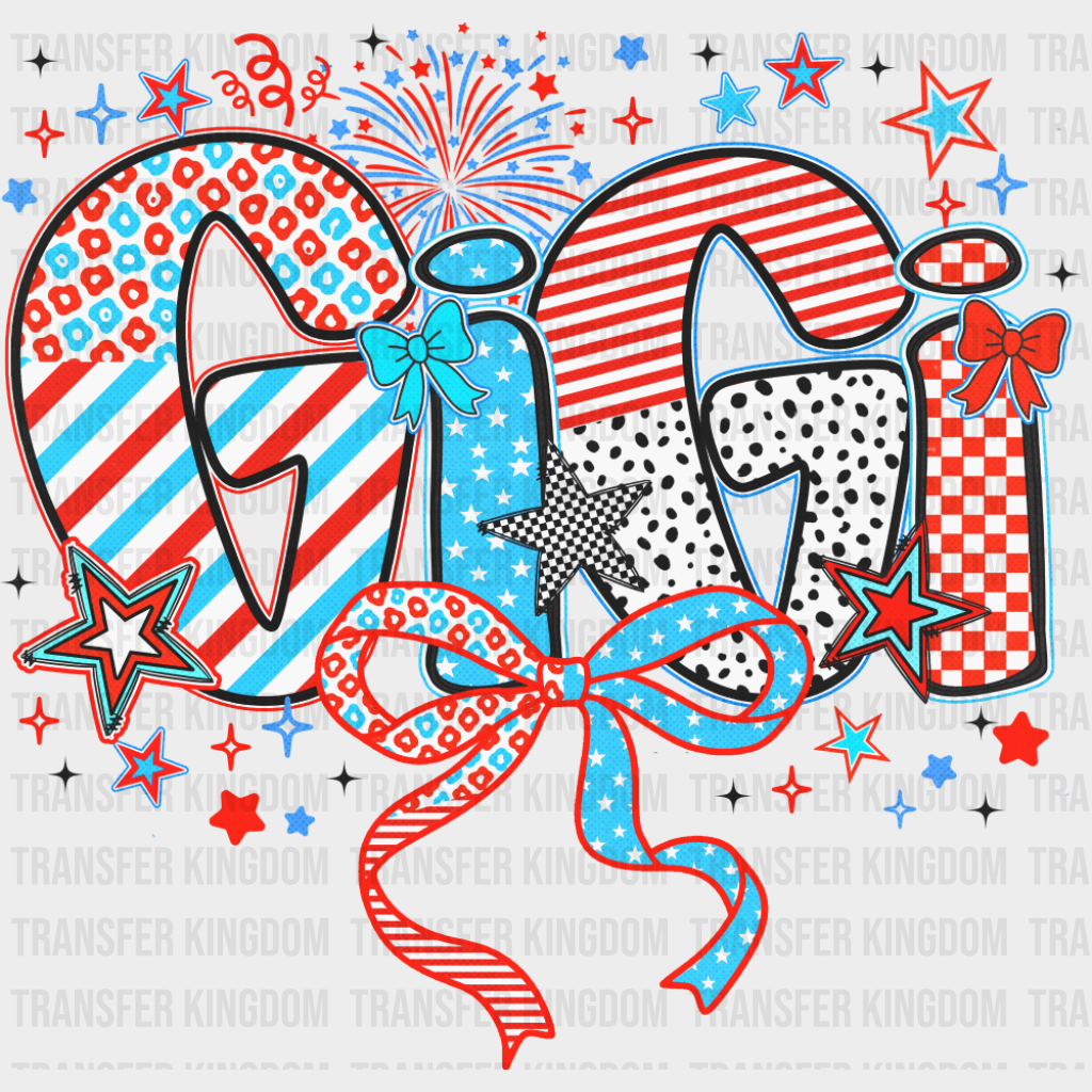 Gigi Ribbons Stars And Fireworks - 4th Of July DTF Transfer