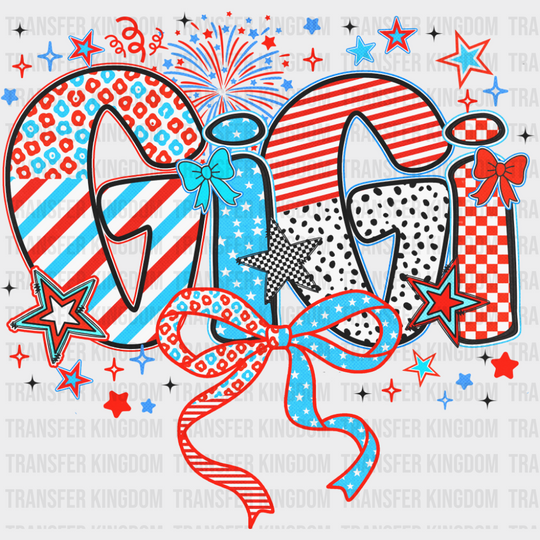 Gigi Ribbons Stars And Fireworks - 4th Of July DTF Transfer