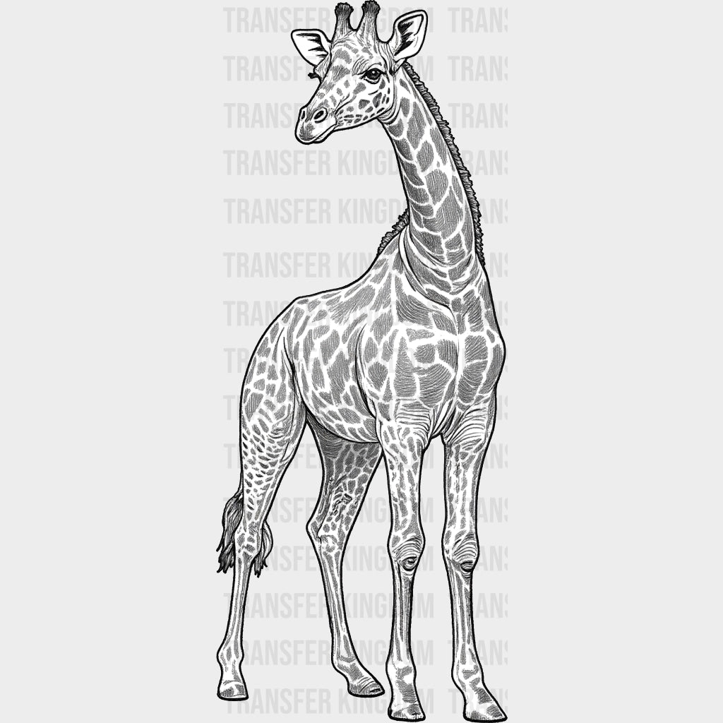 Giraffe B&W - Animals DTF Transfers - Adult Unisex - S & M (10’’) / Dark Color Design (See Imaging)