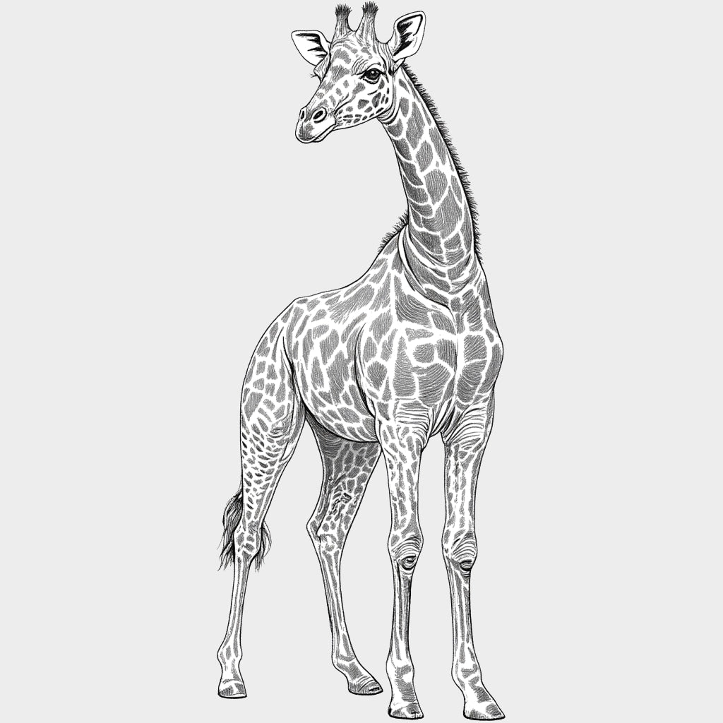 Giraffe B&W - Animals DTF Transfers - Adult Unisex - S & M (10’’) / Light Color Design (See Imaging)
