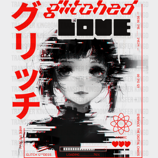 Glitched Love - Anime Dtf Heat Transfer Unisex S & M (10’’) / Dark Color Design See Imaging