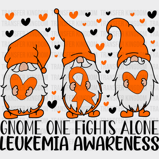 Gnome One Fights Alone - Leukemia Dtf Heat Transfer Unisex S & M (10’’) / Dark Color Design See