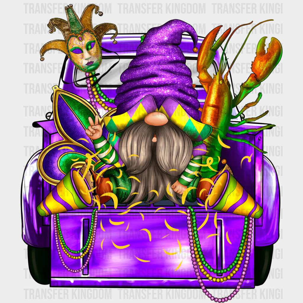 Gnome Truck Mardi Gras Design- Dtf Heat Transfer