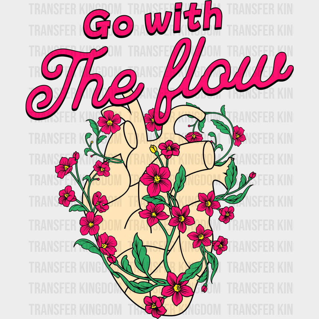 Go With The Flow Heart Flowers - Cardiac Nurse DTF Transfers Adult Unisex - S & M (10’’) / Dark Color Design (See