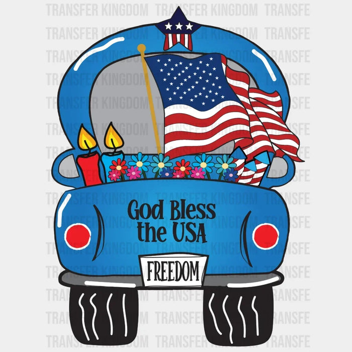 God Bless America Blue Car - DTF Heat Transfer