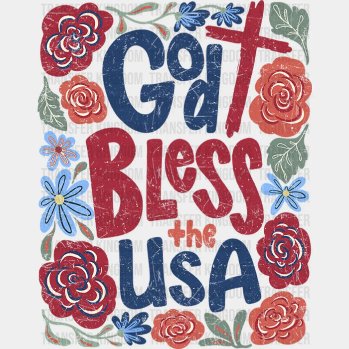 God Bless The USA Flowers - 4th Of July DTF Transfer