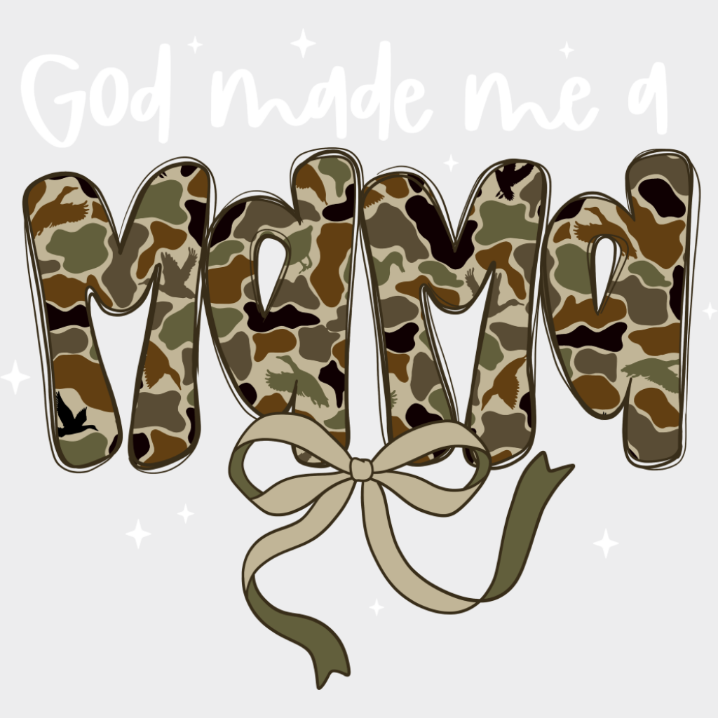 God Made Me A Mama Camo Bowtie - Mother’s Day DTF Transfer Adult Unisex - S & M (10’’) / Light Color Design (See