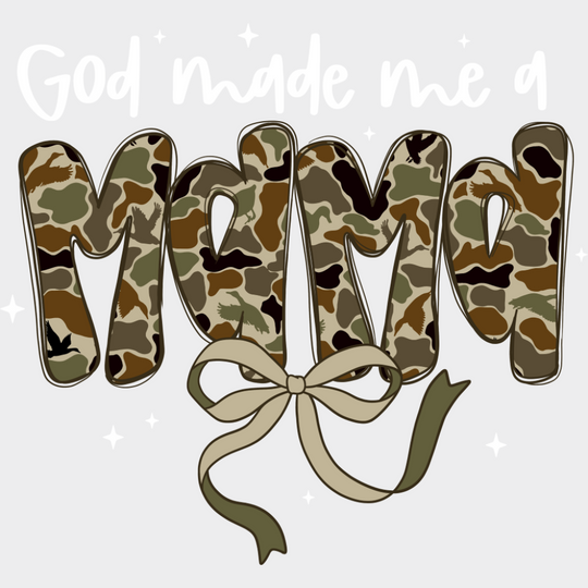 God Made Me A Mama Camo Bowtie - Mother’s Day DTF Transfer Adult Unisex - S & M (10’’) / Light Color Design (See