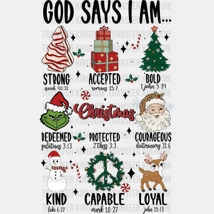GOD SAYS I AM Christmas Design, Dtf Heat Transfer