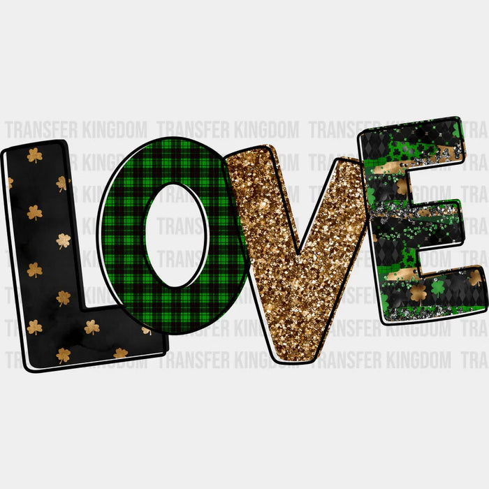 Gold and Black LOVE Text St. Patrick's Day Design - St. Patrick's Day DTF heat transfer