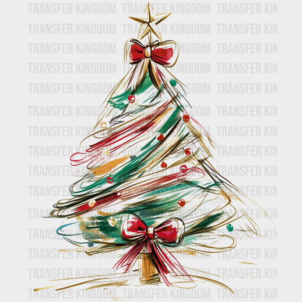 Gold Line Tree - Christmas DTF Transfer Adult Unisex - S & M (10’’) / Dark Color Design (See Imaging)