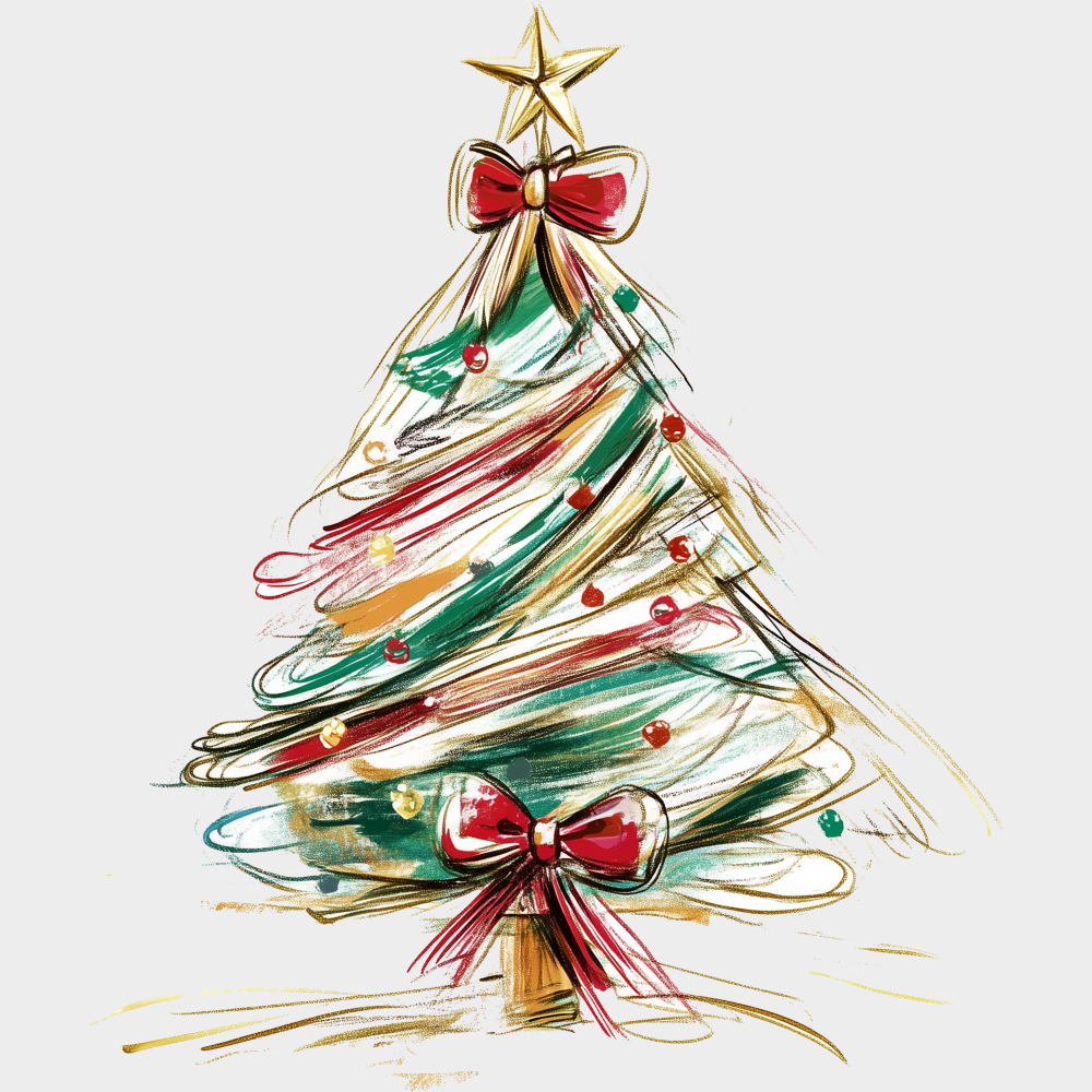 Gold Line Tree - Christmas DTF Transfer Adult Unisex - S & M (10’’) / Light Color Design (See Imaging)
