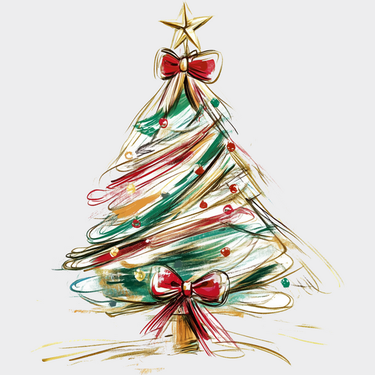 Gold Line Tree - Christmas DTF Transfer Adult Unisex - S & M (10’’) / Light Color Design (See Imaging)