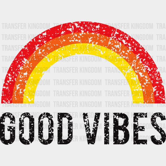 Good Vibes Retro Rainbow - Trendy Summer Vacation Beach Motivational Positivity Dtf Heat Transfer