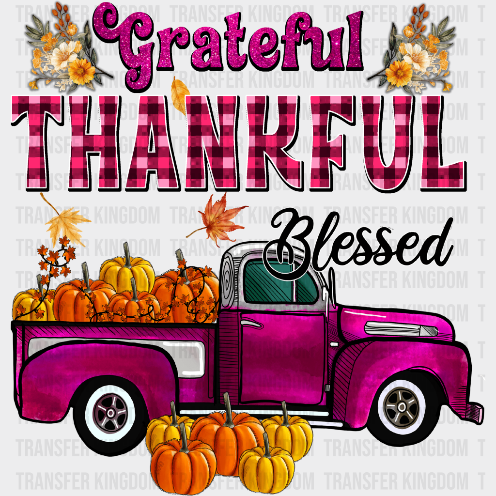 Grateful Thankful Blessed Purple - Fall Dtf Transfer Unisex S & M (10’’) / Dark Color Design