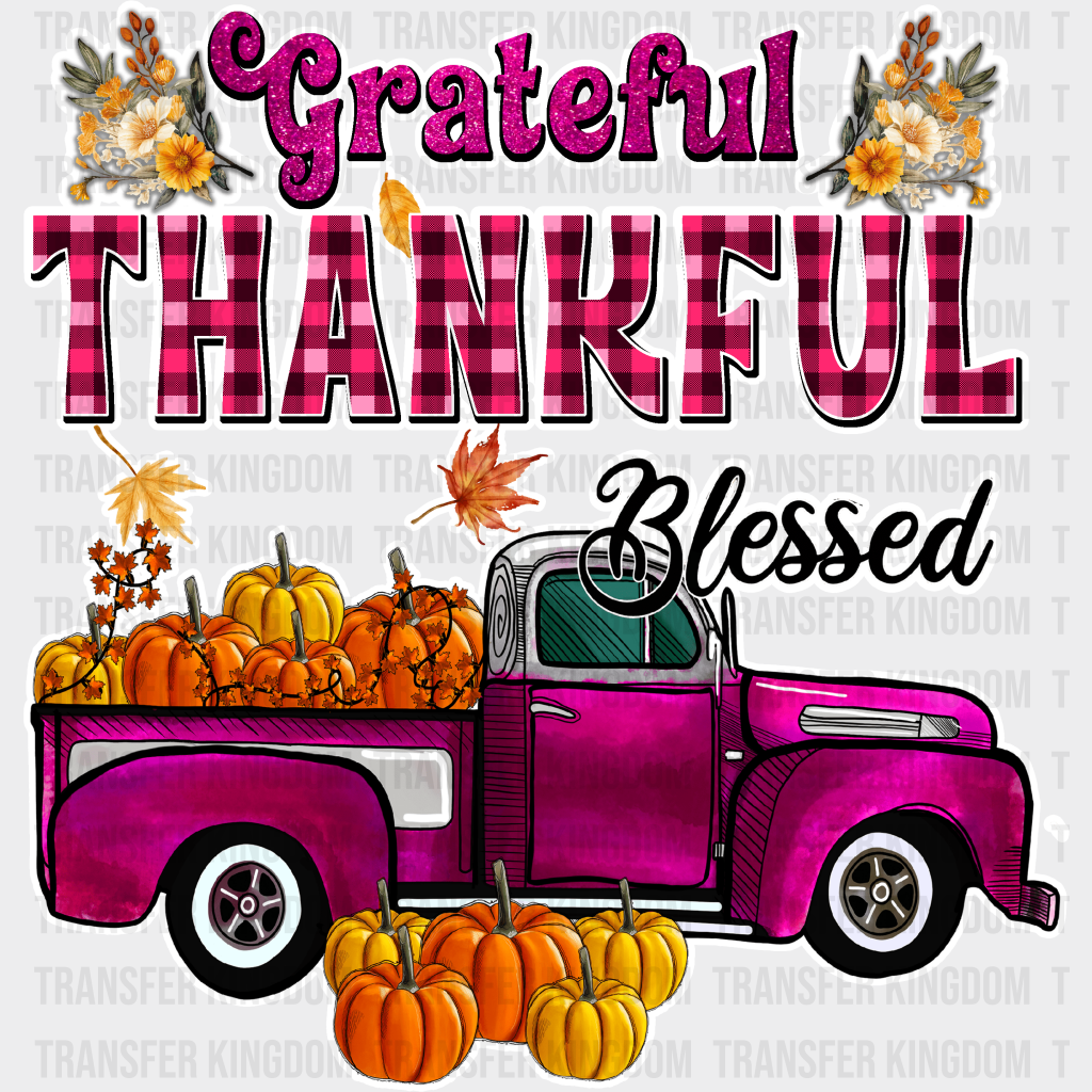 Grateful Thankful Blessed Purple - Fall Dtf Transfer Unisex S & M (10’’) / Light Color Design