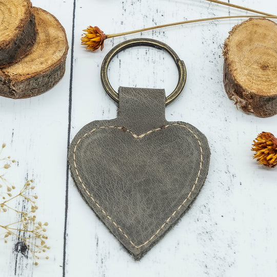 Custom Engraved Leather Keychain – Heart