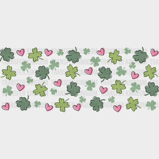 Green Clovers And Pink Hearts - St Patrick Cup Wrap Uv Sticker Permanent Dtf Decal