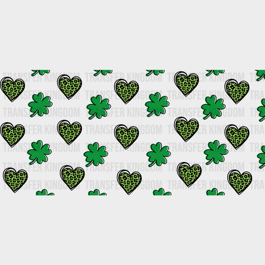 Green Heart And Clovers - St Patrick Cup Wrap Uv Sticker Permanent Dtf Decal