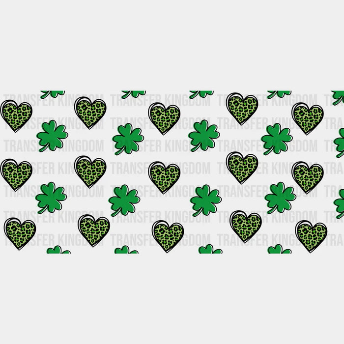 Green Heart And Clovers - St Patrick Cup Wrap UV Sticker Permanent UV DTF Decal