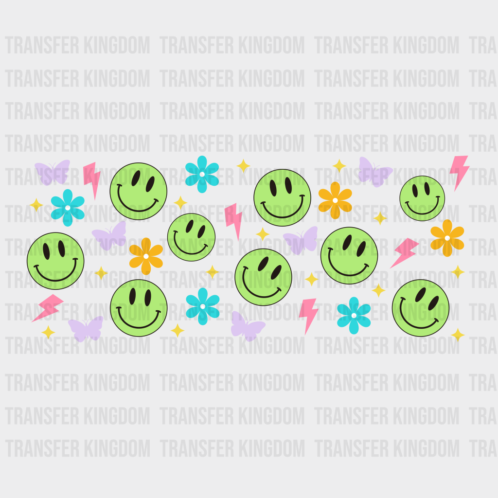 Green Smiley Uv Dtf Transfer Cup Wrap Sticker