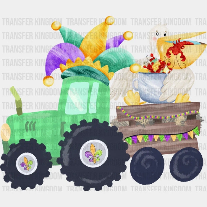Green Tractor With Pelican - Mardi Gras DTF Transfer
