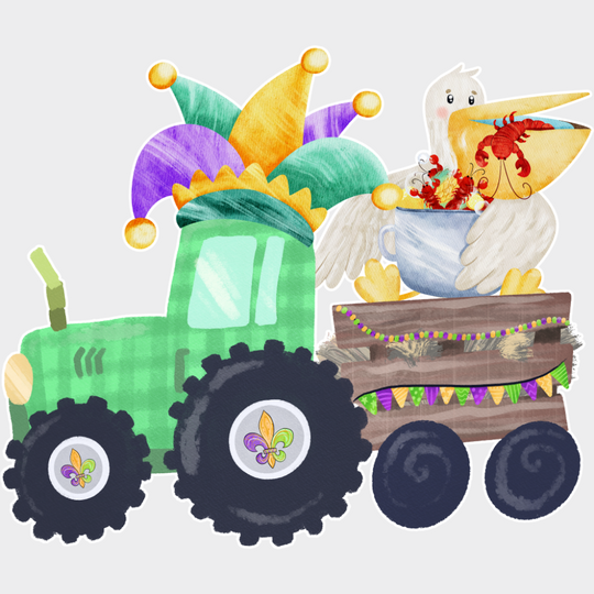 Green Tractor With Pelican - Mardi Gras DTF Transfer Adult Unisex - S & M (10’’) / Light Color Design (See Imaging)