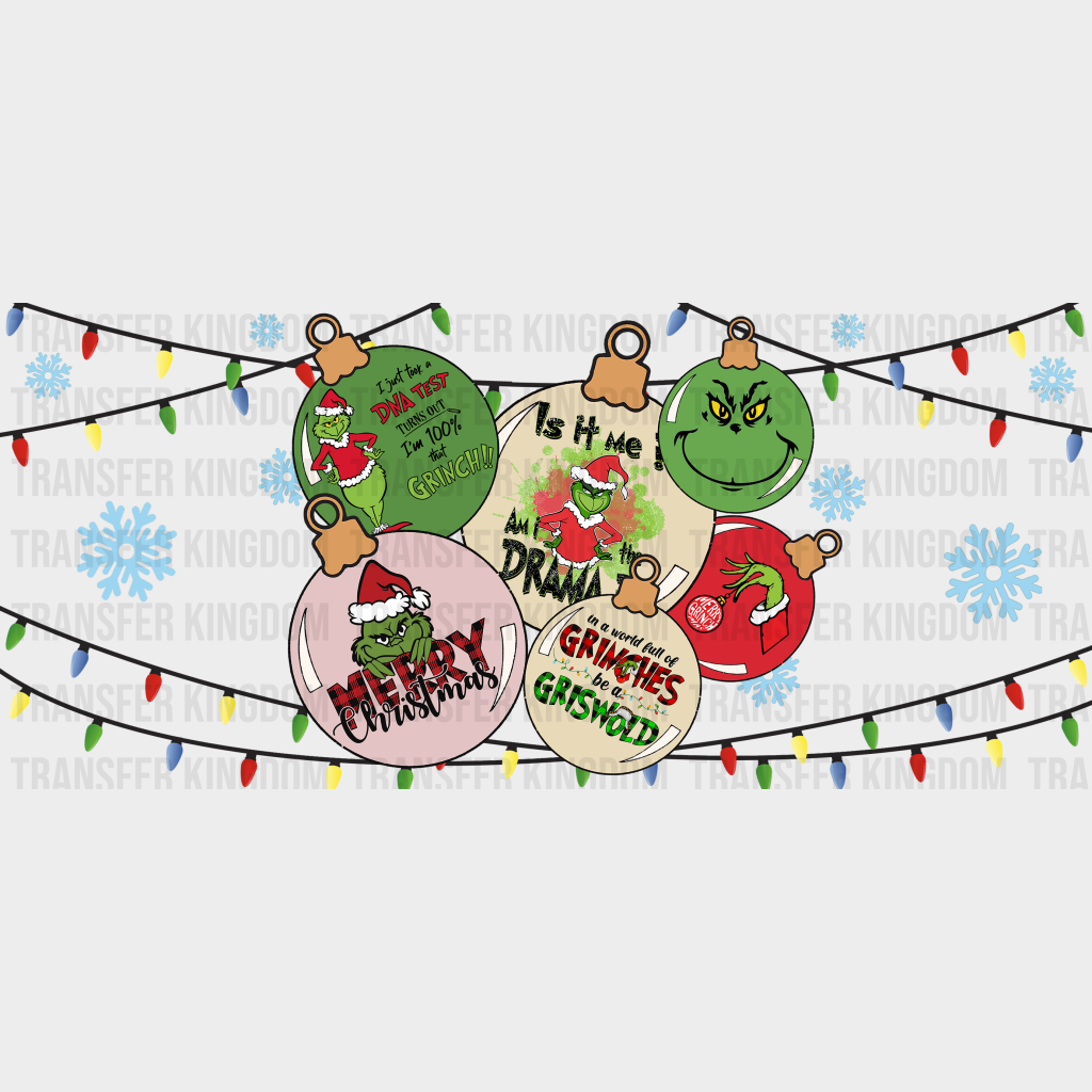 Grinch Baubles - Christmas Cup Wrap Uv Sticker Permanent Dtf Decal