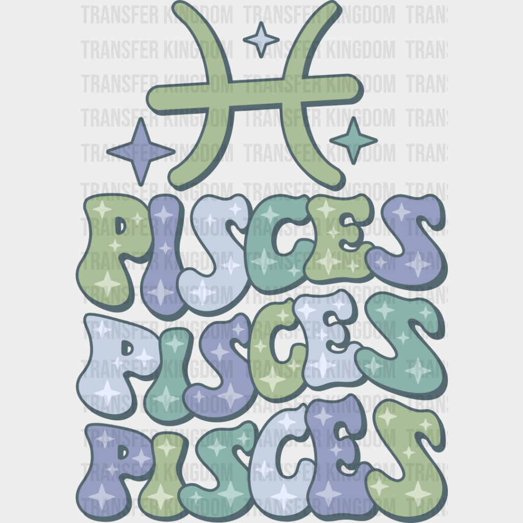 Groovy Pisces Design - Zodiac & Horoscopes Dtf Heat Transfer