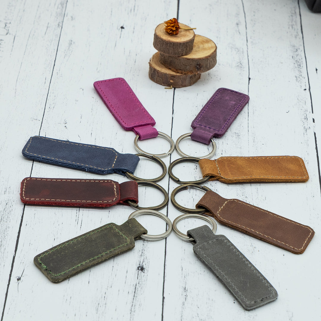 Rectangle Keychain – Faux Leather Key Ring in Multiple Colors