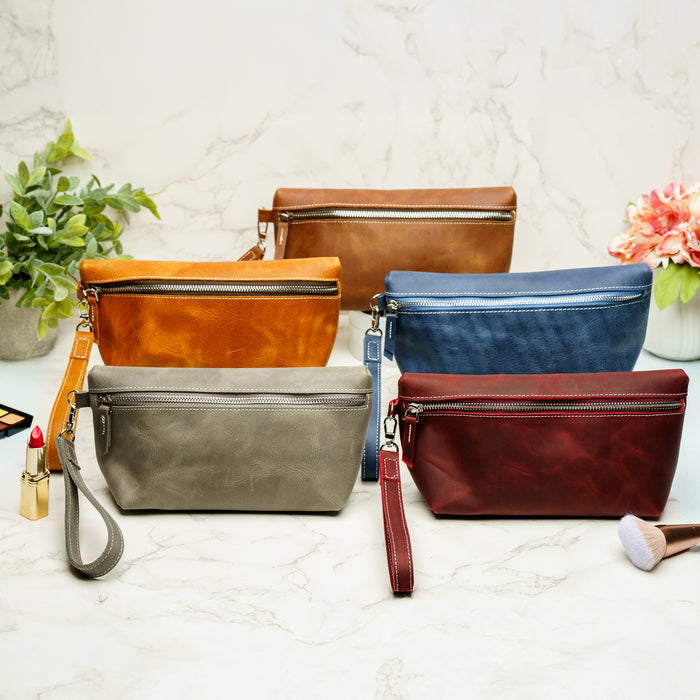 Custom Engraved Leather Makeup Bag for Women