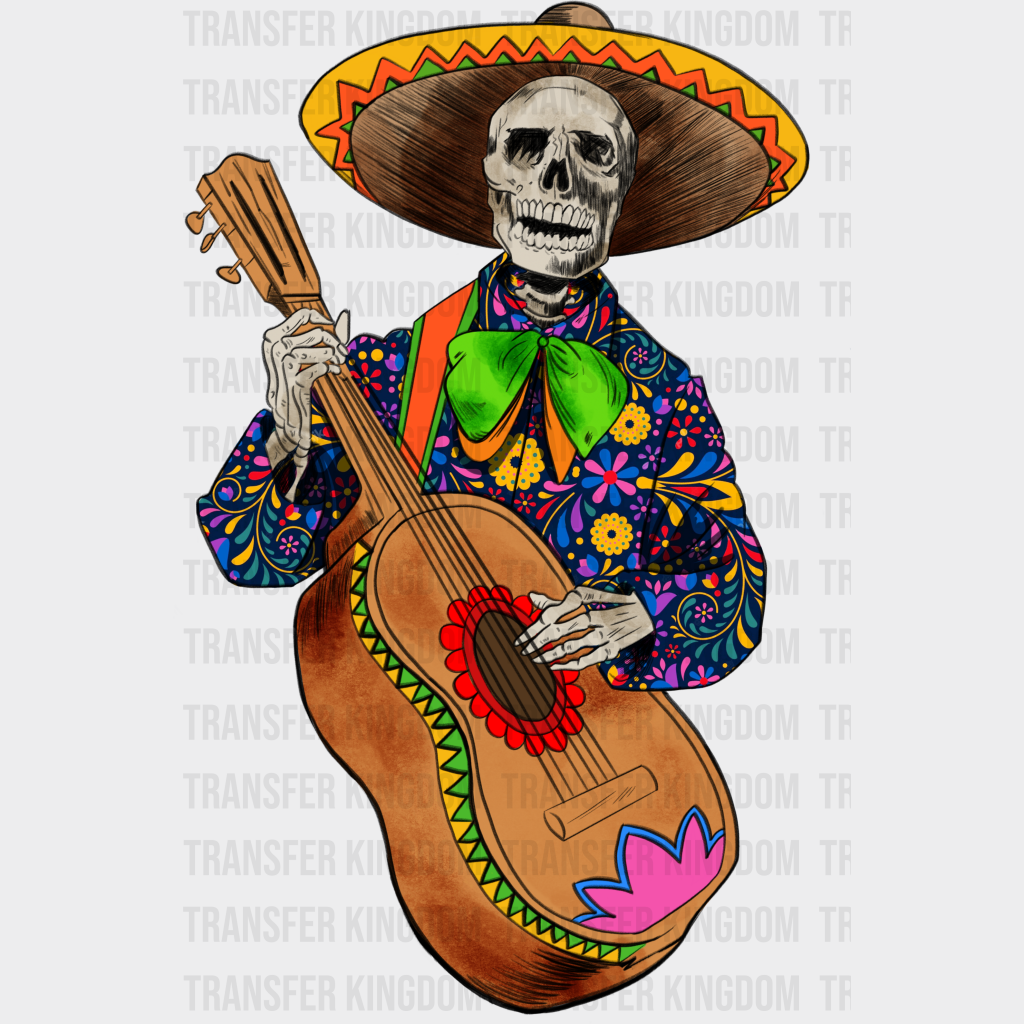 Guitar Playing Skeleton - Day Of The Dead Dtf Heat Transfer