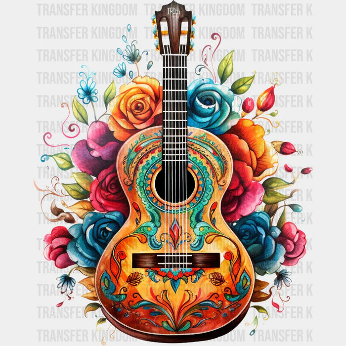 GUITAR WITH FLOWERS Design - DTF heat transfer