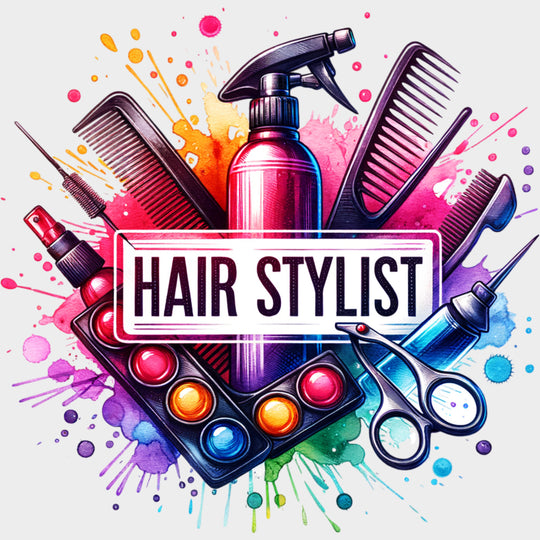 Hair Stylist Colorful Splash - Hair Stylist DTF Transfers Adult Unisex - S & M (10’’) / Light Color Design (See Imaging)
