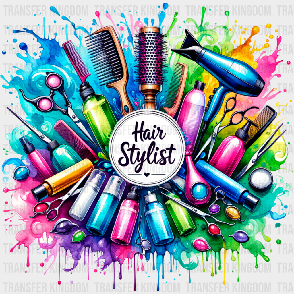 Hair Stylist Vibrant Splash - Hair Stylist DTF Transfers