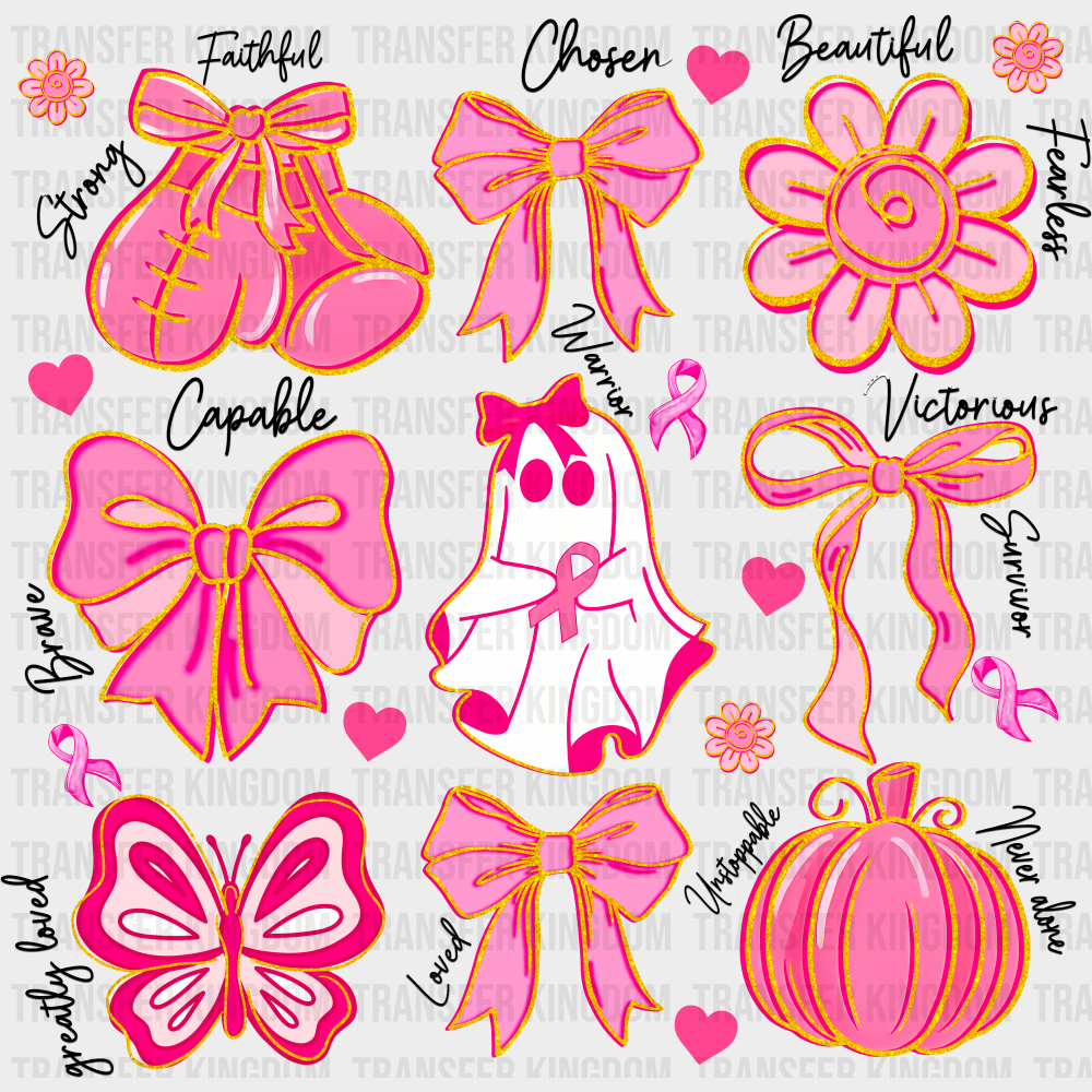 Halloween Design Breast Cancer Awareness DTF Transfer Adult Unisex S & M (10’’) / Dark Color Design (See Imaging)
