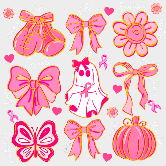 Halloween Design Breast Cancer Awareness DTF Transfer Adult Unisex S & M (10’’) / Light Color Design (See Imaging)
