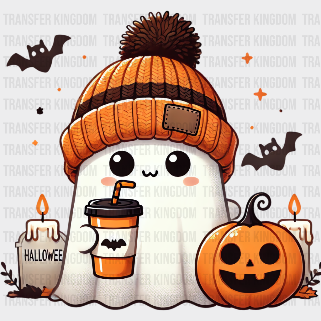 Halloween Ghost Wearing Beanie - Dtf Transfer Unisex S & M (10’’) / Dark Color Design See Imaging