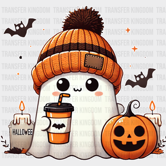 Halloween Ghost Wearing Beanie - Dtf Transfer Unisex S & M (10’’) / Light Color Design See Imaging