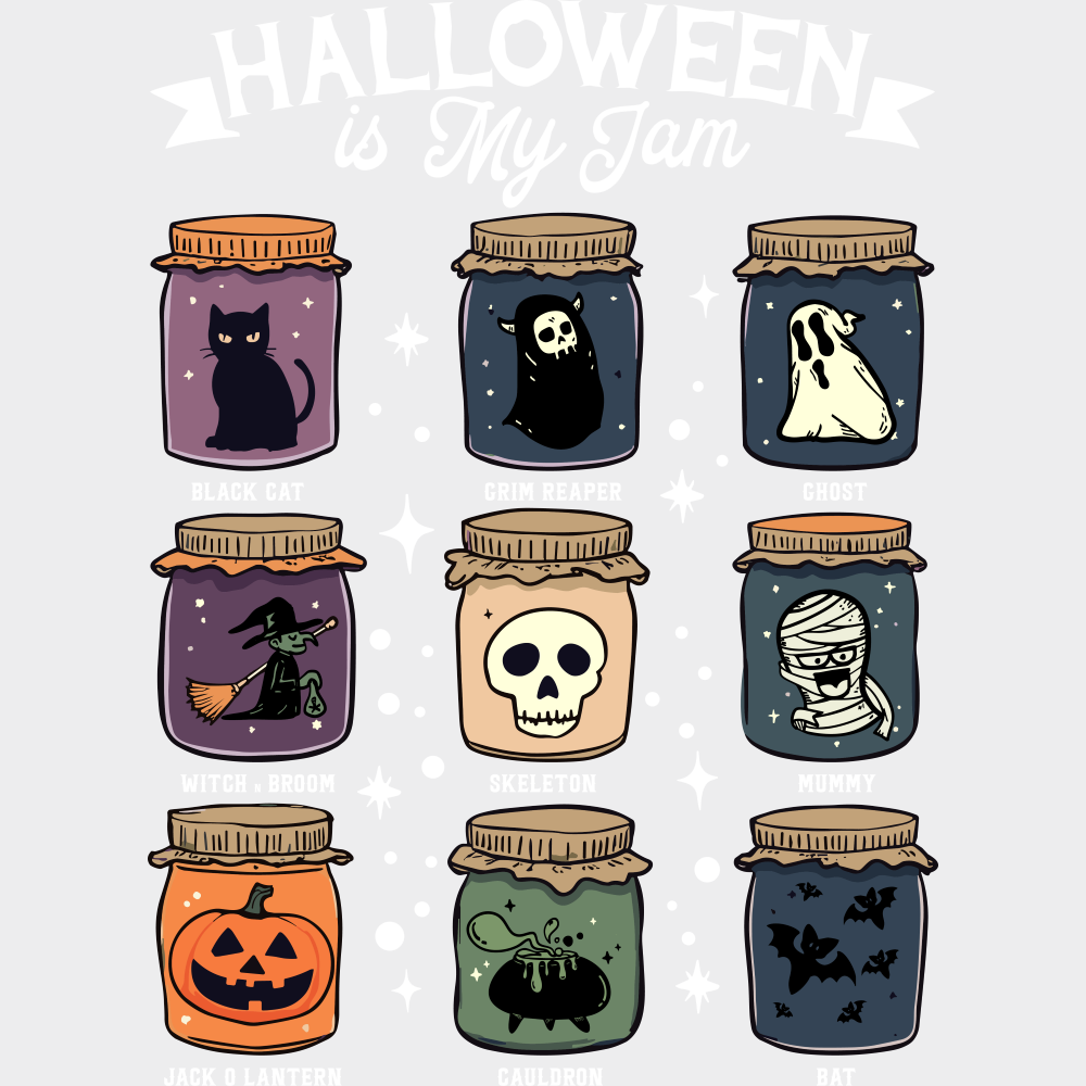 Halloween Is My Jam B&W Halloween DTF Transfer Adult Unisex S & M (10’’) / Light Color Design (See Imaging)