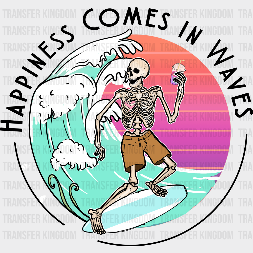 Happiness Comes In Waves Summer Dtf Transfer Unisex - S & M (10’) / Dark Color Design See Imaging