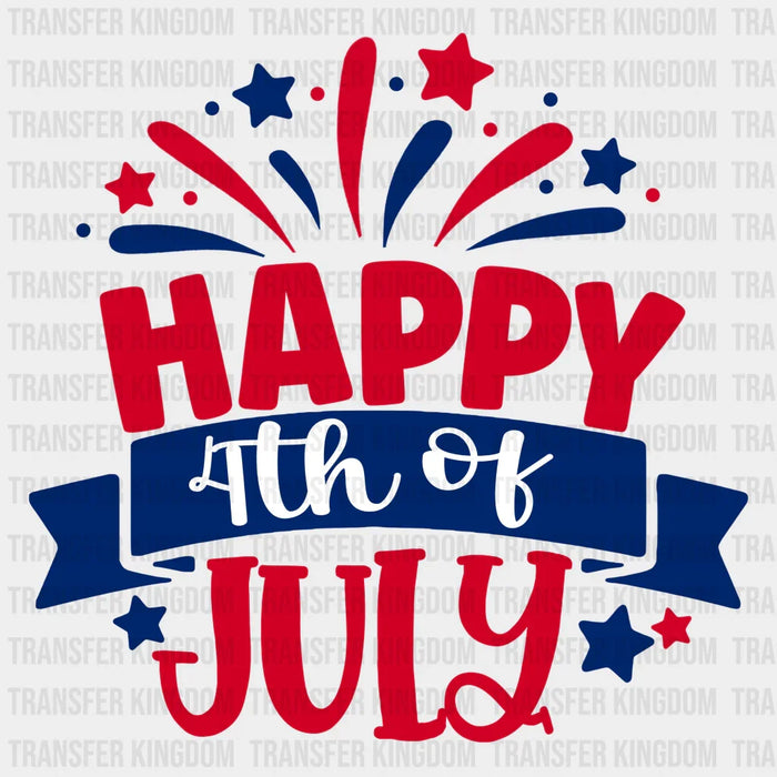 Red And Blue Happy 4th Of July - 4th Of July DTF Transfer